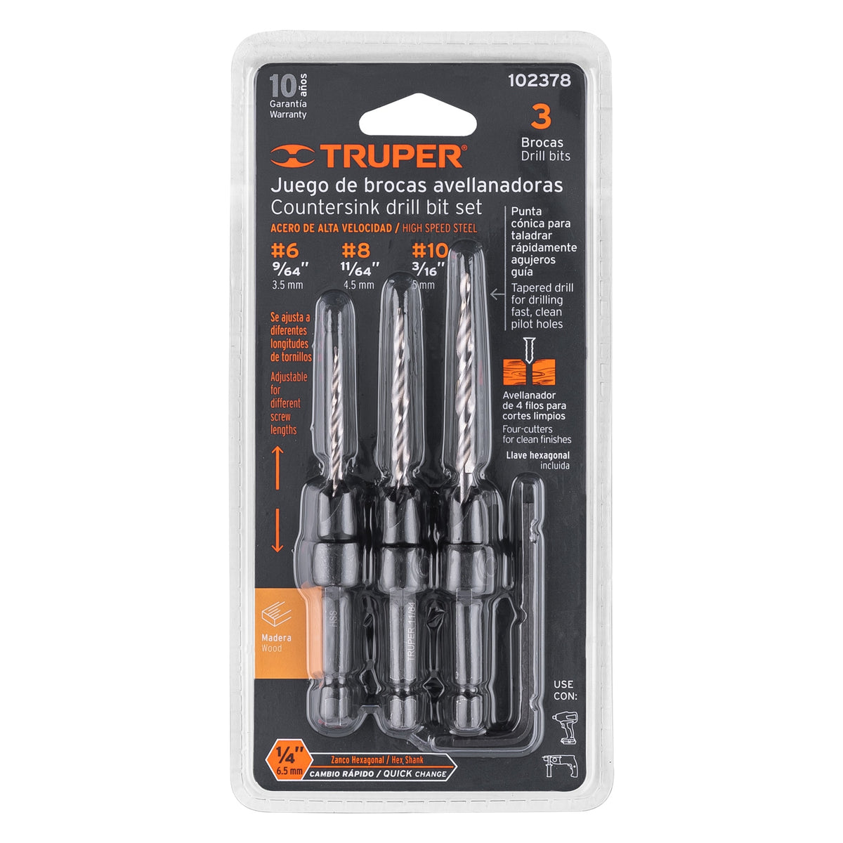 Juego de 3 brocas avellanadoras, TRUPER