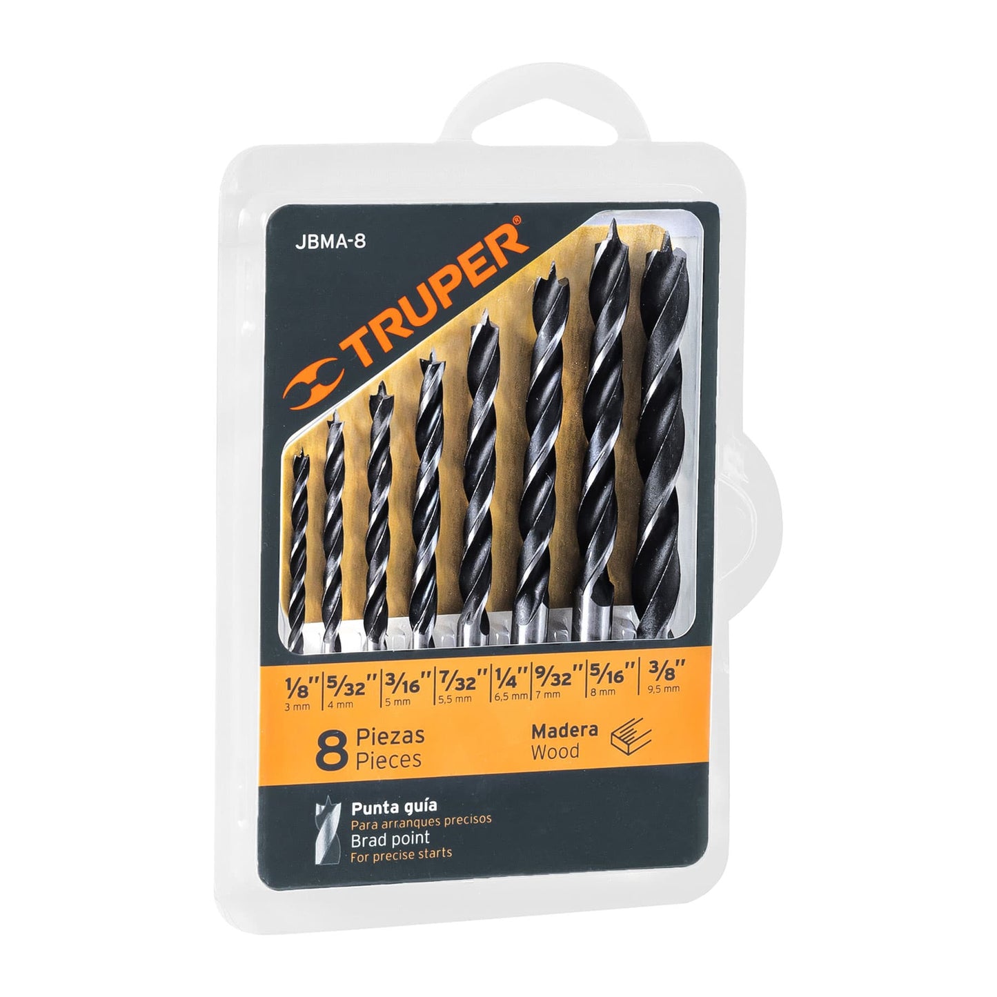 Juego de 8 brocas con punta centradora para madera, TRUPER