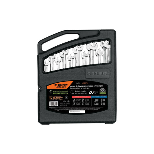Jgo 20 llaves combinadas extralargas pulidas std y mm,EXPERT