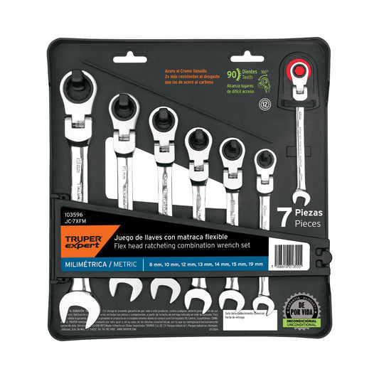Juego de 7 llaves combinadas mm con matraca flexible