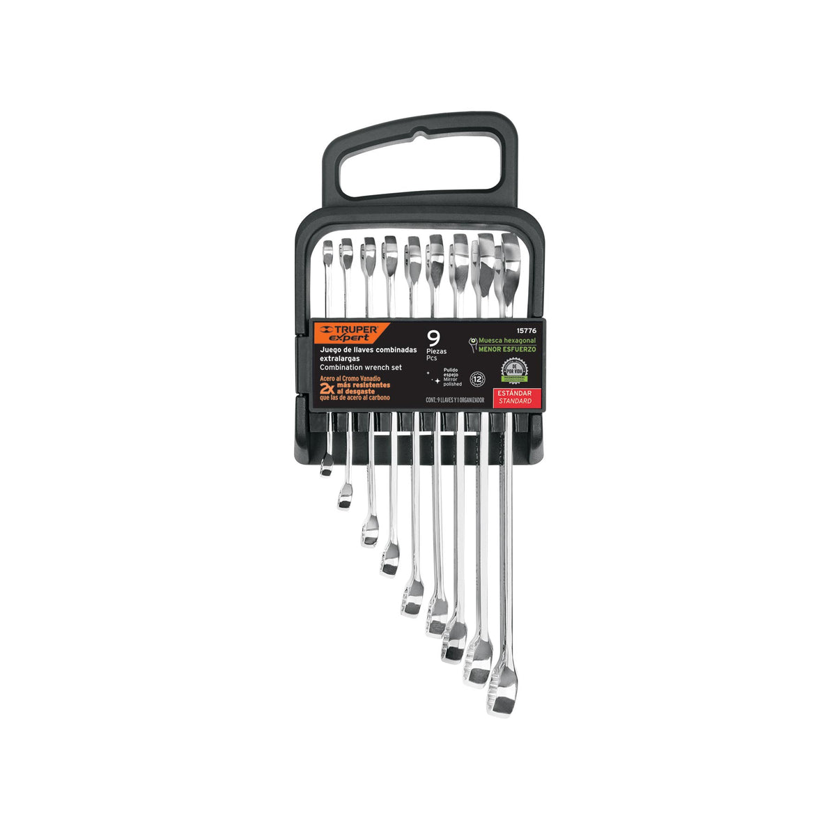 Juego de 9 llaves combinadas extralargas pulidas std, EXPERT
