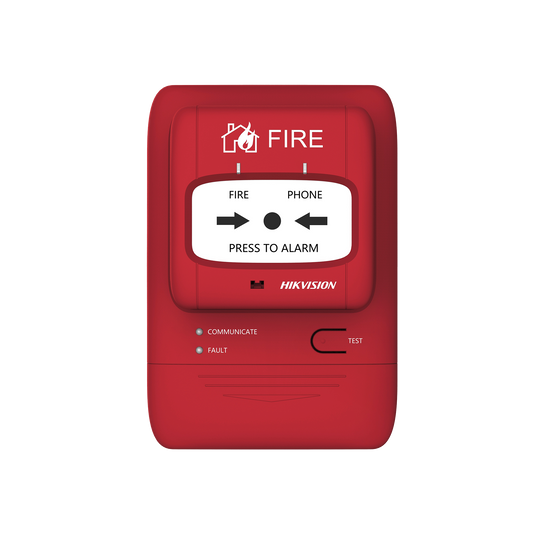 (HikFire) Botón Manual de Alarma contra Incendios / Comunicación LoRa / Indicador Multicolor / Reseteo con Llave / Instalación en Pared