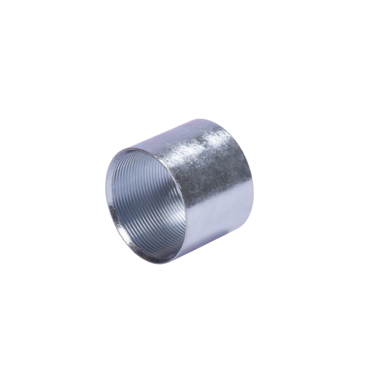 Cople 2 1/2" (63mm) pared gruesa con rosca galvanizado etiqueta amarilla