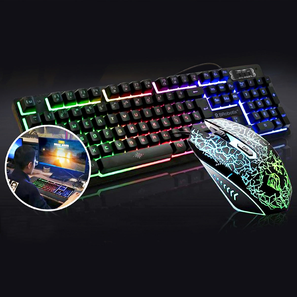 Teclado y Mouse USB RGB Negro BROBOTIX 458977 - Vista 7