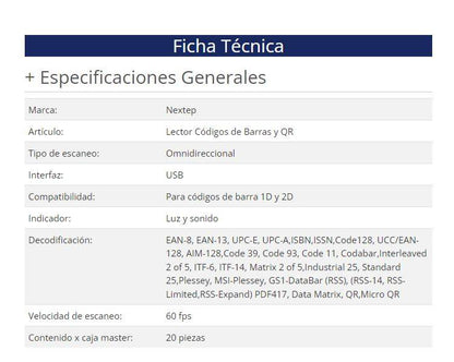 Lector de Códigos de Barra  Nextep NE-505 - Vista 3