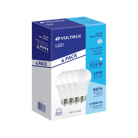 Pack de 4 lámparas LED A19 18 W (equiv. 125 W), luz de día