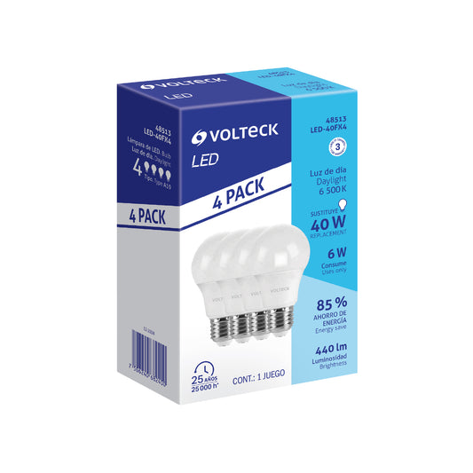 Pack de 4 lámparas LED A19 6 W (equiv. 40 W), luz de día
