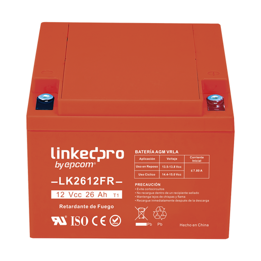 Batería de respaldo 12 V|  26 Ah | AGM | Certificada UL94-V0 Retardante a la Flama | Especial para Seguridad Electrónica | UPS | Sistemas de Emergencia | Vida útil 5 años | Terminales T1