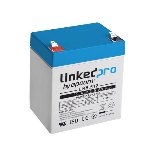 Batería de respaldo 12 V  |  5.5 Ah  |  AGM | Especial para Seguridad Electrónica | UPS | Sistemas de Emergencia  | Vida útil 5 años | Terminales F1  + Adaptador F2
