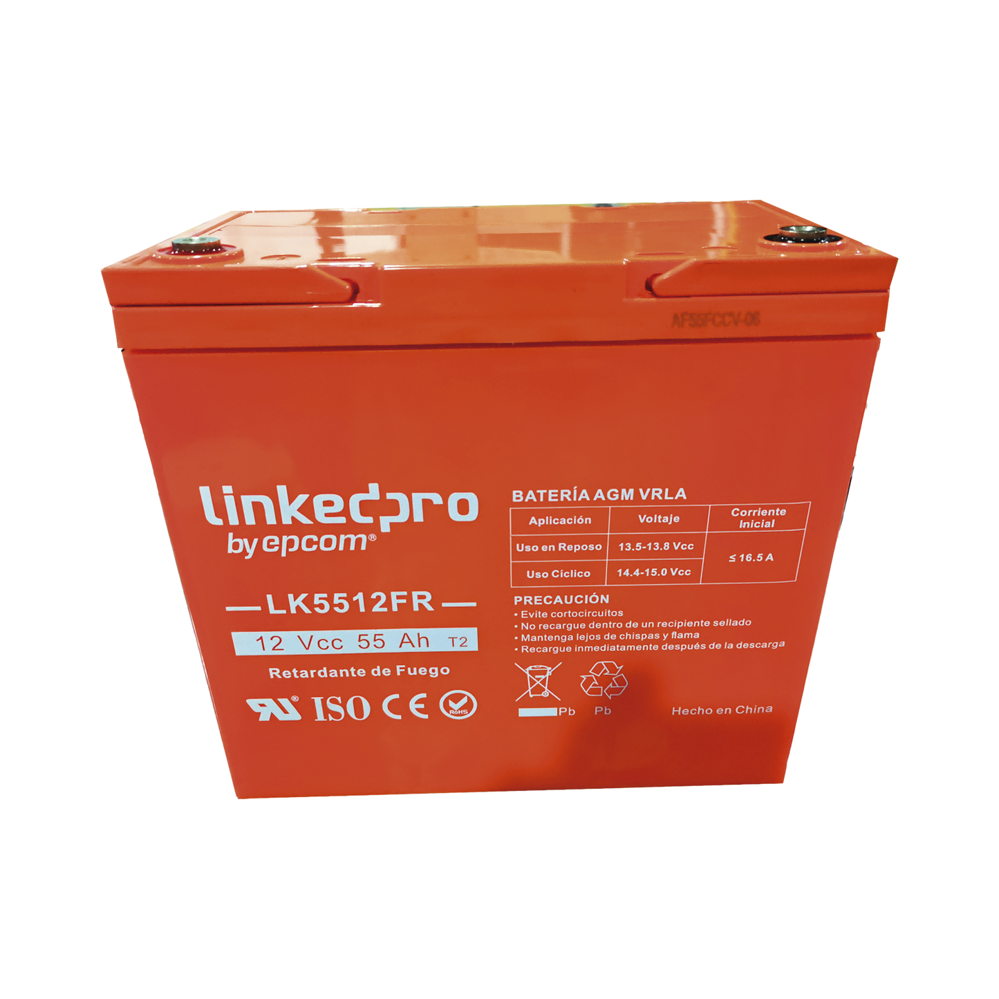 Batería de respaldo  12 V | 55 Ah | AGM | Certificada UL94-V0 Retardante a la Flama | Especial para Seguridad Electrónica | UPS  | Sistemas de emergencia | Vida útil 5 años | Terminales T2