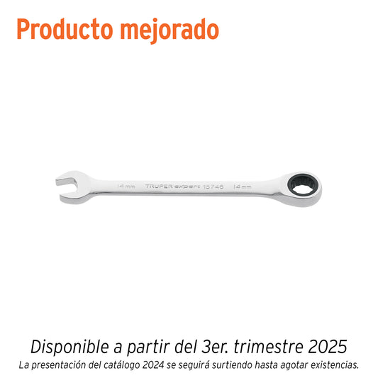 Llave combinada con matraca 14 mm x 186 mm largo, Expert