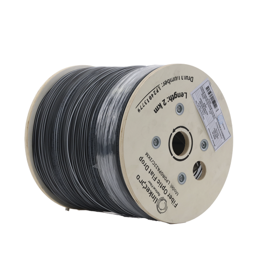 Carrete de 2 km de Fibra �ptica Drop Plana, Interior/Exterior G.657A2 Monomodo de 2 Hilos (Bifibra), Diel�ctrica, Forro Negro, (No Soporta Conectores Mec�nicos)