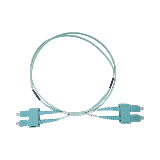 Jumper de Fibra �ptica Multimodo OM3 50/125 SC-SC OFNR (Riser), 2.0 mm, D�plex, Aqua, 3 Metros (9.84 Pies)