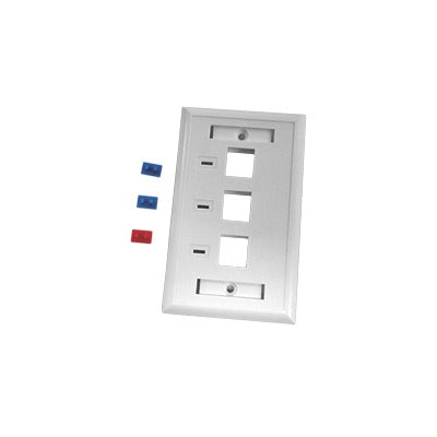 Placa de Pared, de 3 Puertos, Keystone, con Espacio para Etiqueta - Color Blanco