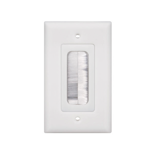 Placa de Pared Pasa Cable, Tipo Cepillo, de 1 Puerto, con Cerdas Antipolvo, Color Blanco