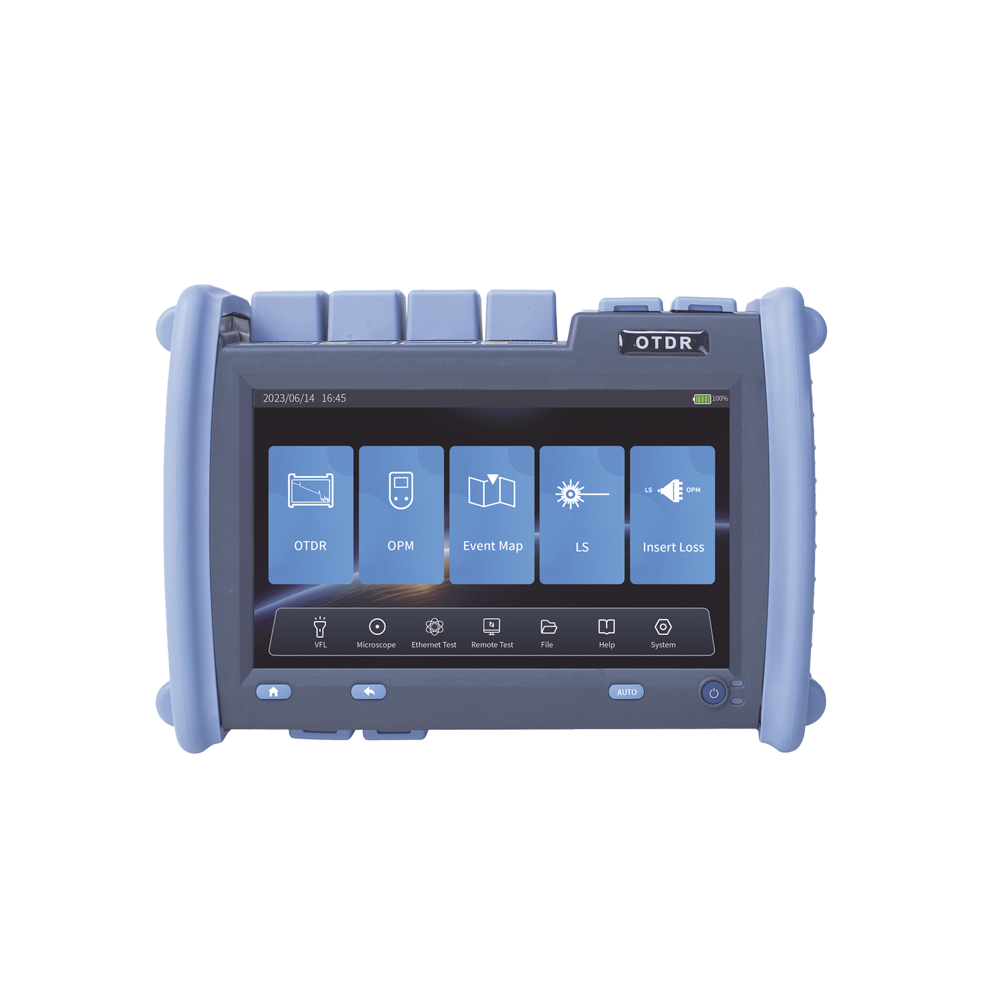 OTDR PRO de Alto Rendimiento para Enlaces de Fibra Óptica Monomodo y Multimodo / Longitudes de Onda: 850nm, 1300nm, 1310nm y 1550nm / Zona Muerta por Evento de 0.8 Metros (2.62 Pies) / VFL 5mW / Distancia de Prueba de hasta 420 km