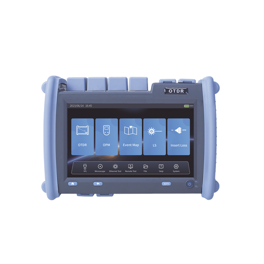 OTDR PRO de Alto Rendimiento para Enlaces de Fibra Óptica Monomodo y Multimodo / Longitudes de Onda: 850nm, 1300nm, 1310nm y 1550nm / Zona Muerta por Evento de 0.8 Metros (2.62 Pies) / VFL 5mW / Distancia de Prueba de hasta 420 km