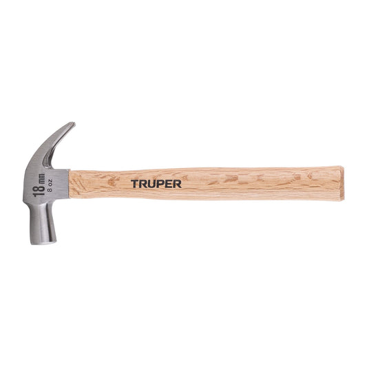 Martillo cabeza cónica 18 mm uña curva, mango madera, TRUPER