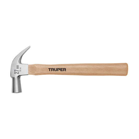 Martillo cabeza cónica 27 mm uña curva, mango madera, TRUPER
