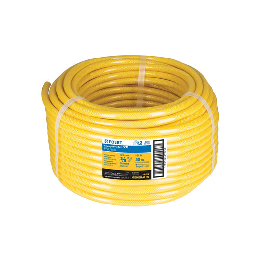 Manguera para gas, PVC amarilla, 3/8'x50m, s/conexión, Foset
