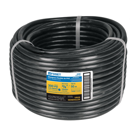 Manguera para gas, PVC negra, 3/8'x50 m, s/conexión, Foset