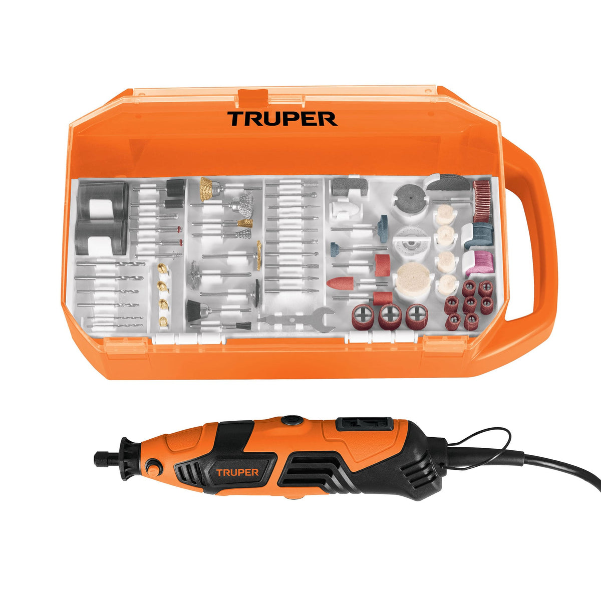 Herramienta rotativa 150W con 201 accesorios, TRUPER PRO