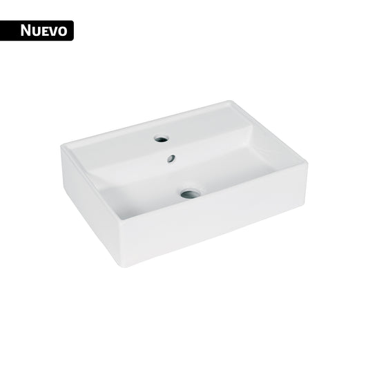 Lavabo de porcelana de sobreponer rectangular, blanco, FOSET