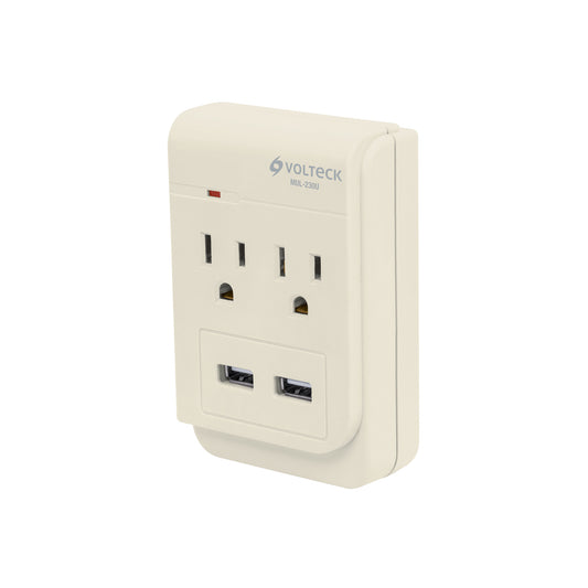Multicontacto, 2 entradas,con 2 entradas USB, aterrizado