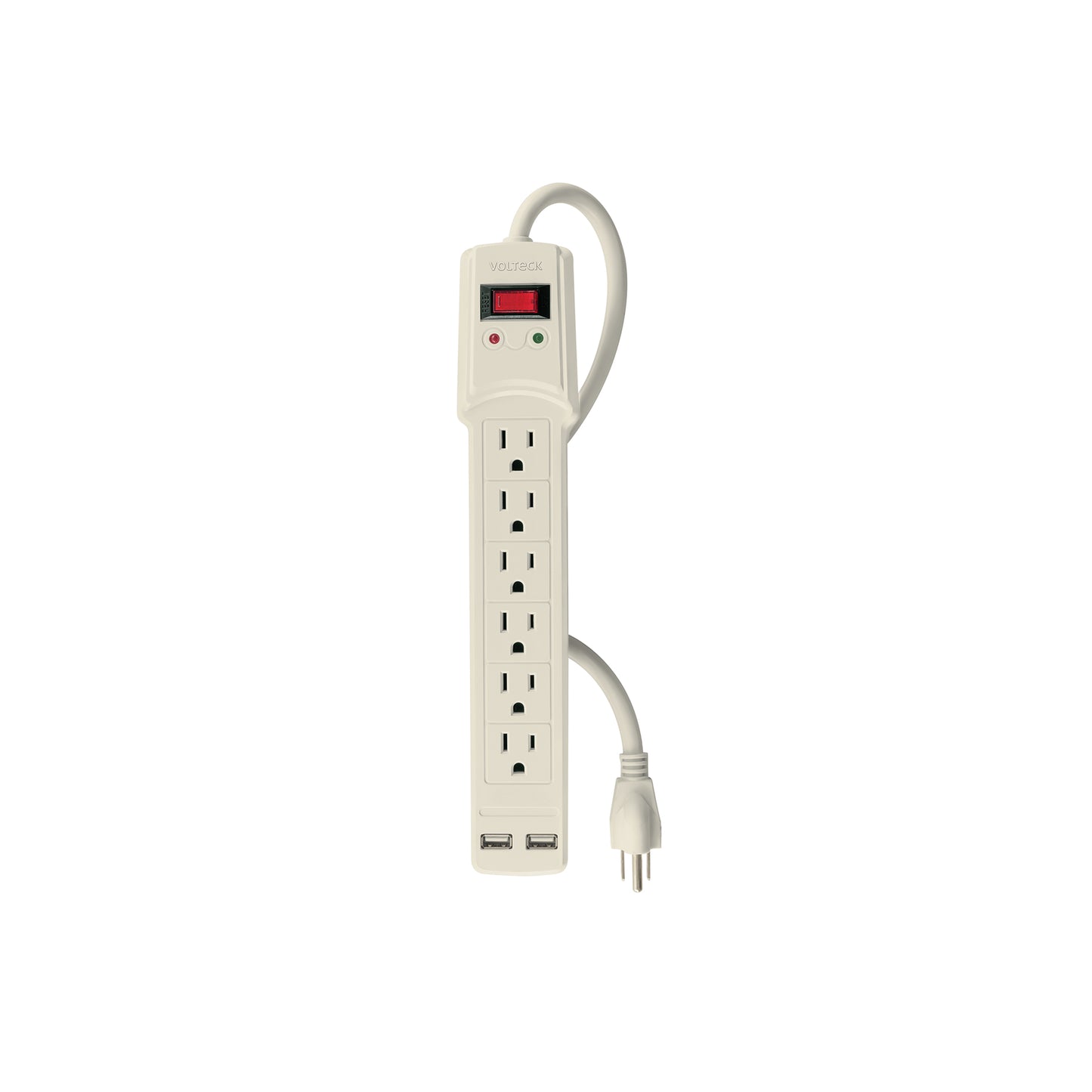 Multicontacto 14 AWG 6 entradas 2 ptos. USB sup. 150J marfil
