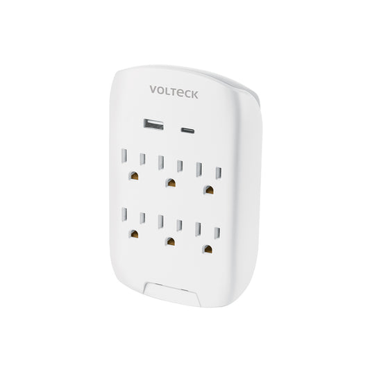 Multicontacto de pared, 800 Joules, 6 contactos y 2 USB A+C