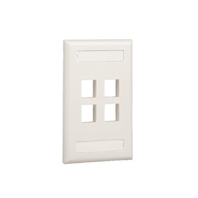 Placa de Pared Vertical, Salida Para 4 Puertos Keystone, Con Espacios Para Etiquetas, Color Blanco Mate