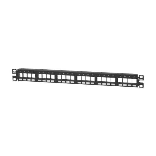 Panel de Parcheo Modular Keystone (Sin Conectores), Numerado y Espacio para Etiquetas, de 24 Puertos, 1UR
