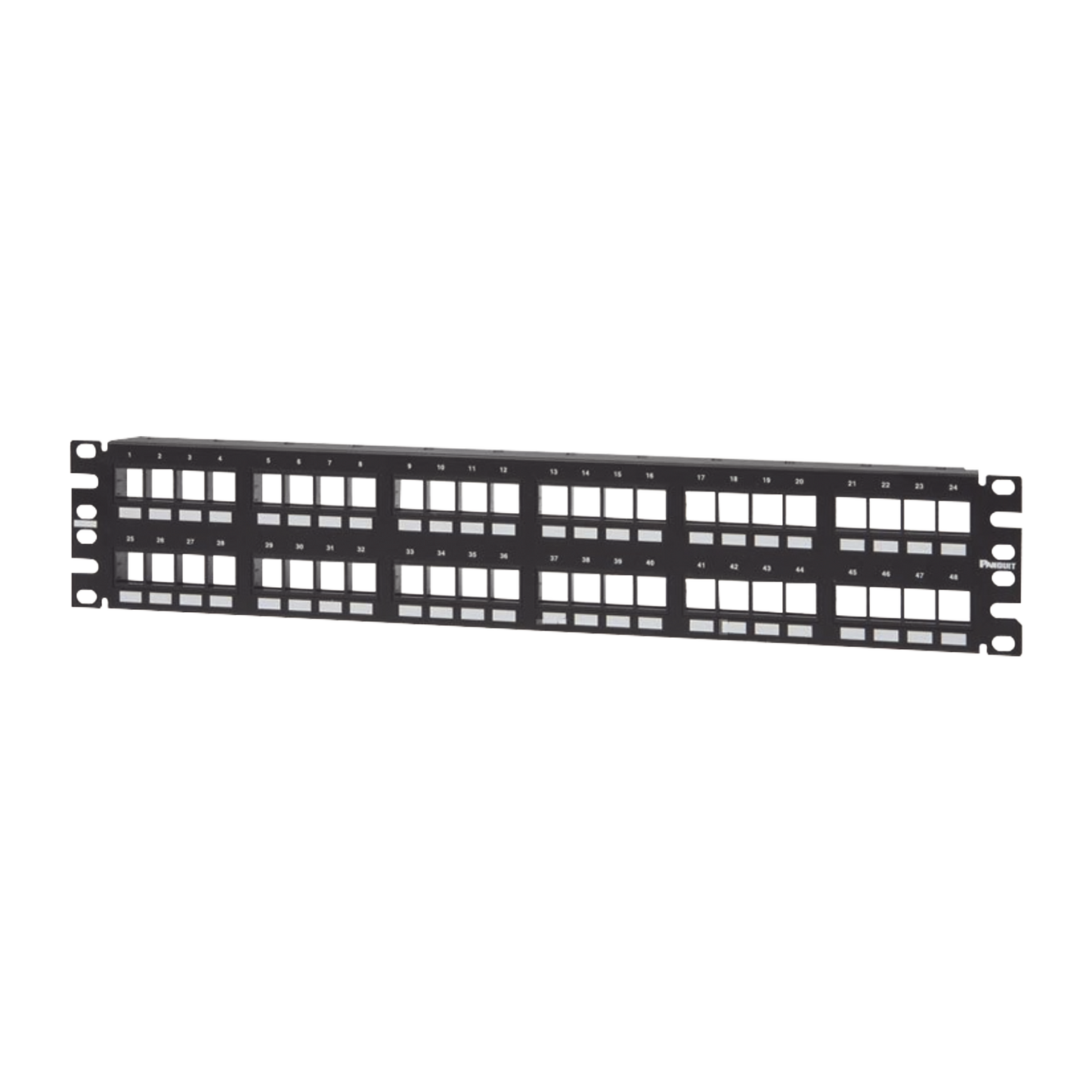 Panel de Parcheo Modular Keystone (Sin Conectores), Numerado y Espacio para Etiquetas, de 48 Puertos, 2UR