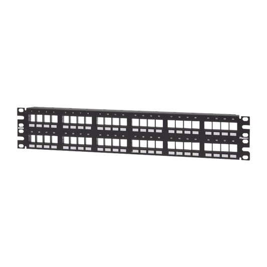 Panel de Parcheo Modular Keystone (Sin Conectores), Numerado y Espacio para Etiquetas, de 48 Puertos, 2UR