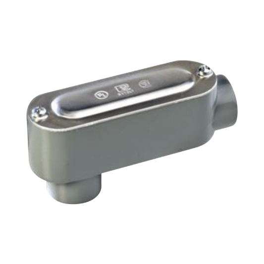 Caja oval roscada tipo LB de 2 1/2" corta (63.5 mm) incluye tapa y tornillos.