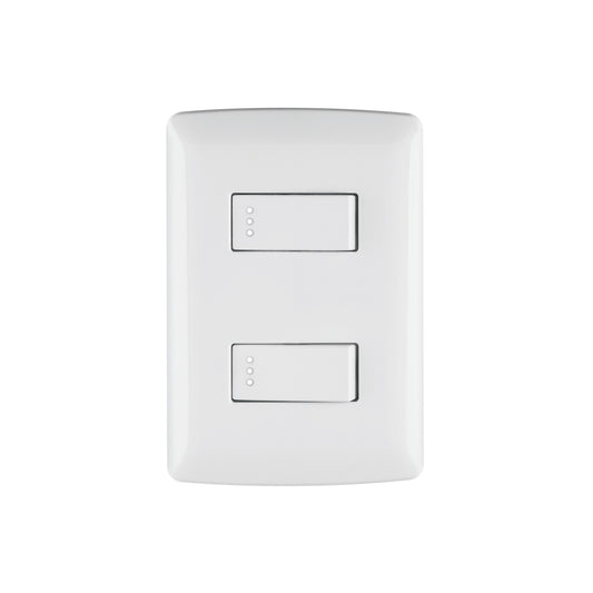 Placa armada, 2interruptores sencillos,blanco,línea Italiana