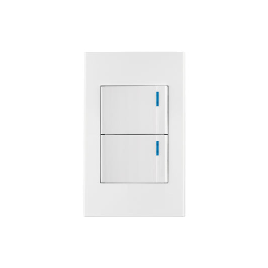 Placa armada 2 interruptores, 1.5 módulos, Española, blanco