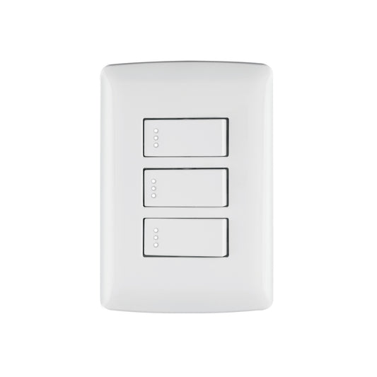 Placa armada 3 interruptores sencillos,blanco,línea Italiana