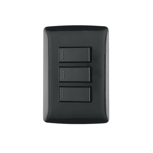 Placa armada 3 interruptores sencillos,negro, línea Italiana
