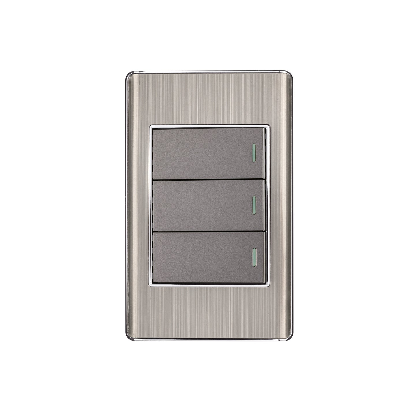 Placa armada acero inox 3 interruptores 1 módulo, Lisboa
