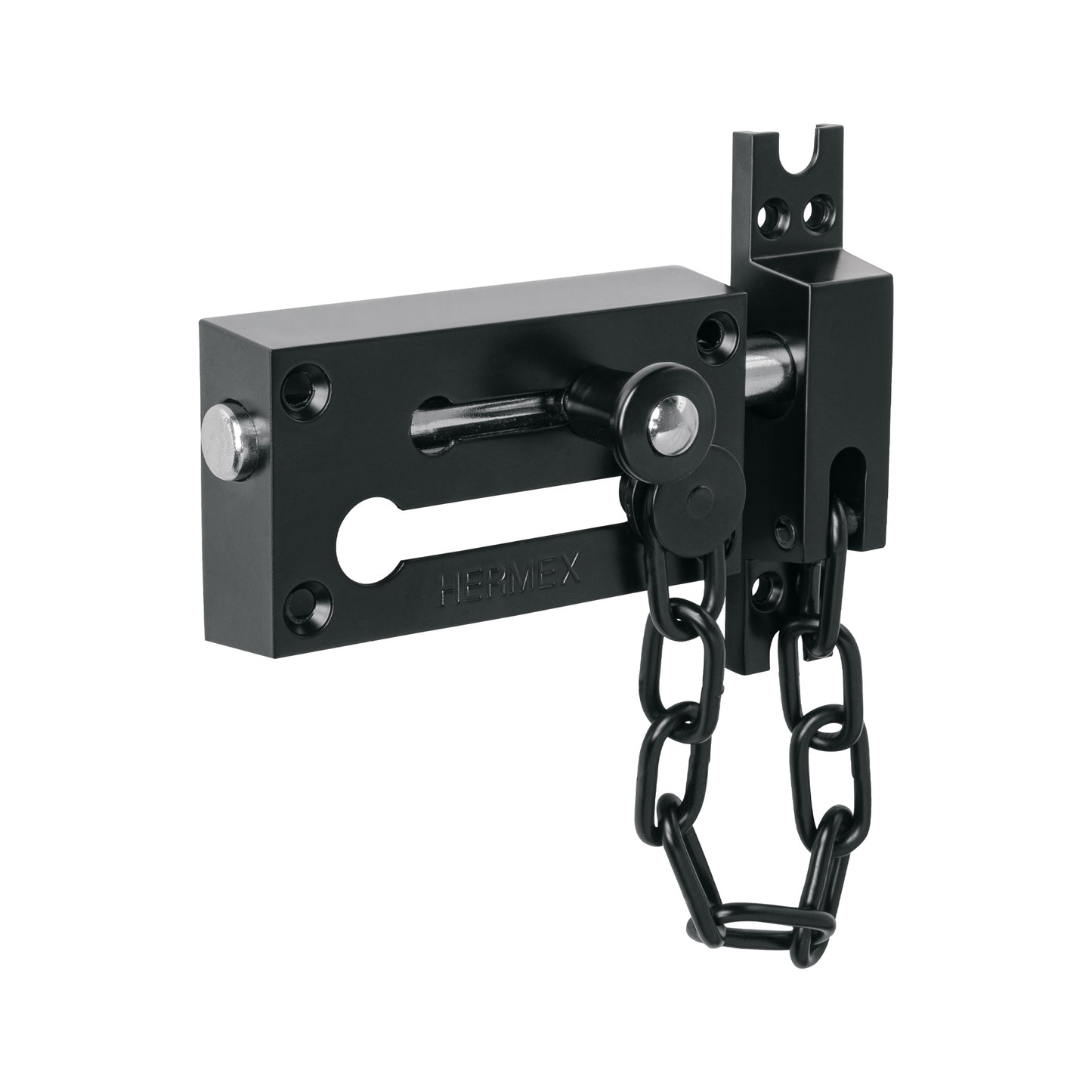 Pasador con cadena para puerta, acabado negro, HERMEX