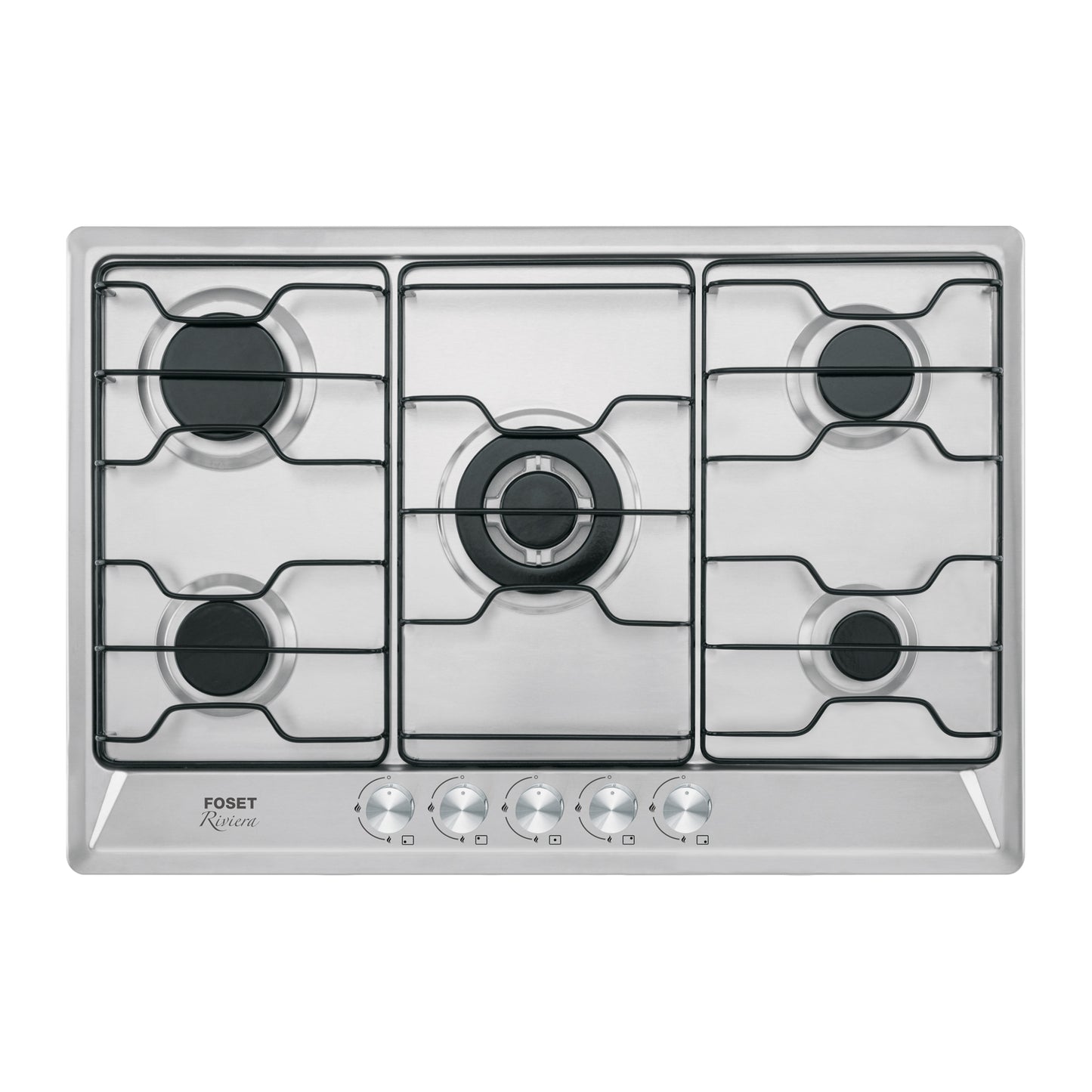Parrilla gas empotrable 75cm, 5 quem, inox, esmalte, Foset