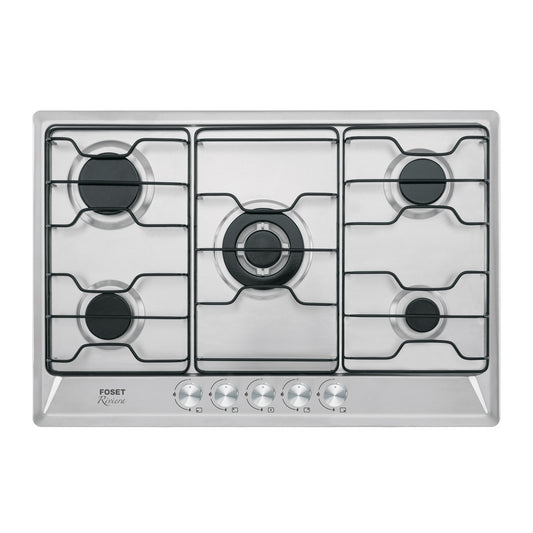 Parrilla gas empotrable 75cm, 5 quem, inox, esmalte, Foset