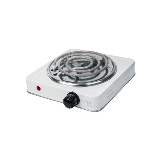 Parrilla eléctrica 1 quemador en espiral, blanca, BASIC