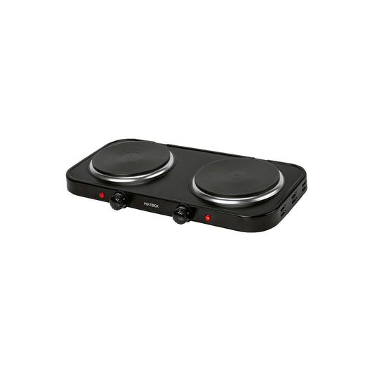 Parrilla eléctrica 2 quemadores de disco, negra, VOLTECK