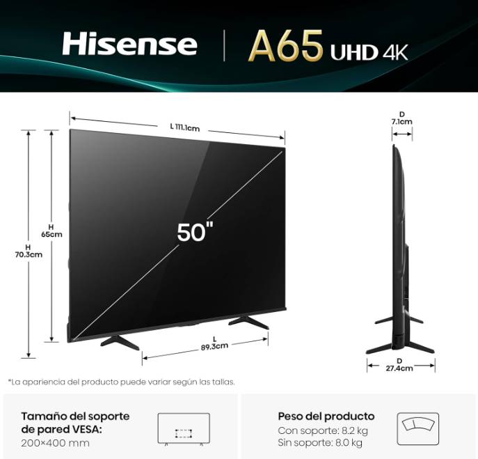 Televisiones Hisense 50A65NV - Vista 4