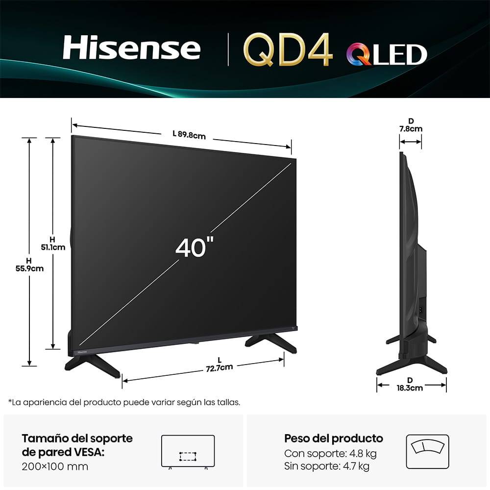 Televisiones Hisense 40QD4QFM - Vista 3