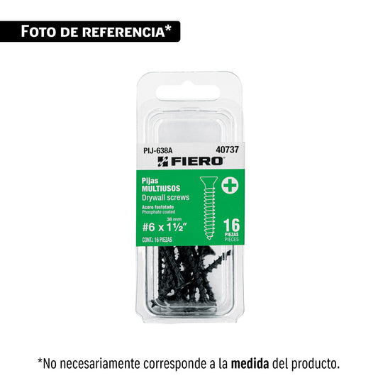 Blíster con 8 pijas #10 x 2' multiusos, Fiero