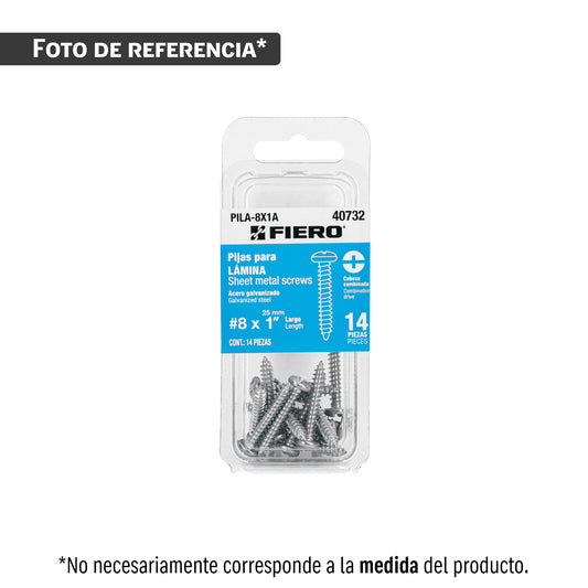 Blíster con 8 pijas para lámina, #8 x 2', Fiero