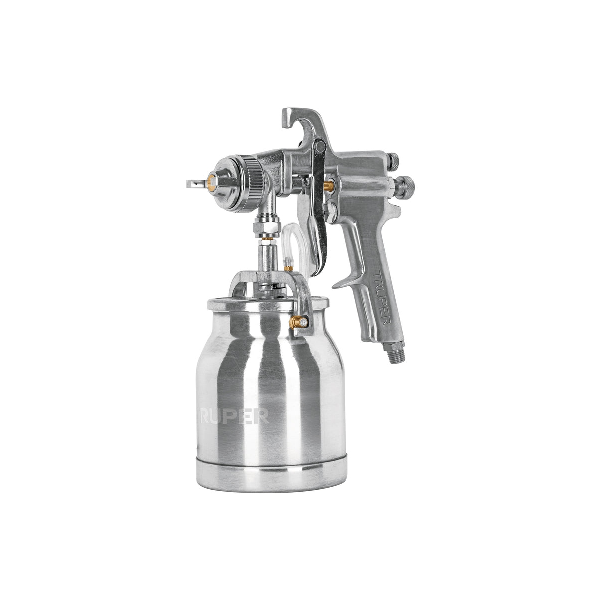 Pistola p/pintar succión HVHP vaso alum, 1.8mm, 2 vál Truper